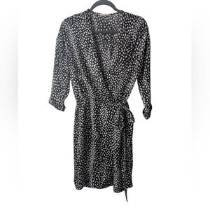 Lovestitch Leopard Print Black and White V neck, 3/4 sleeves Wrap dress, size